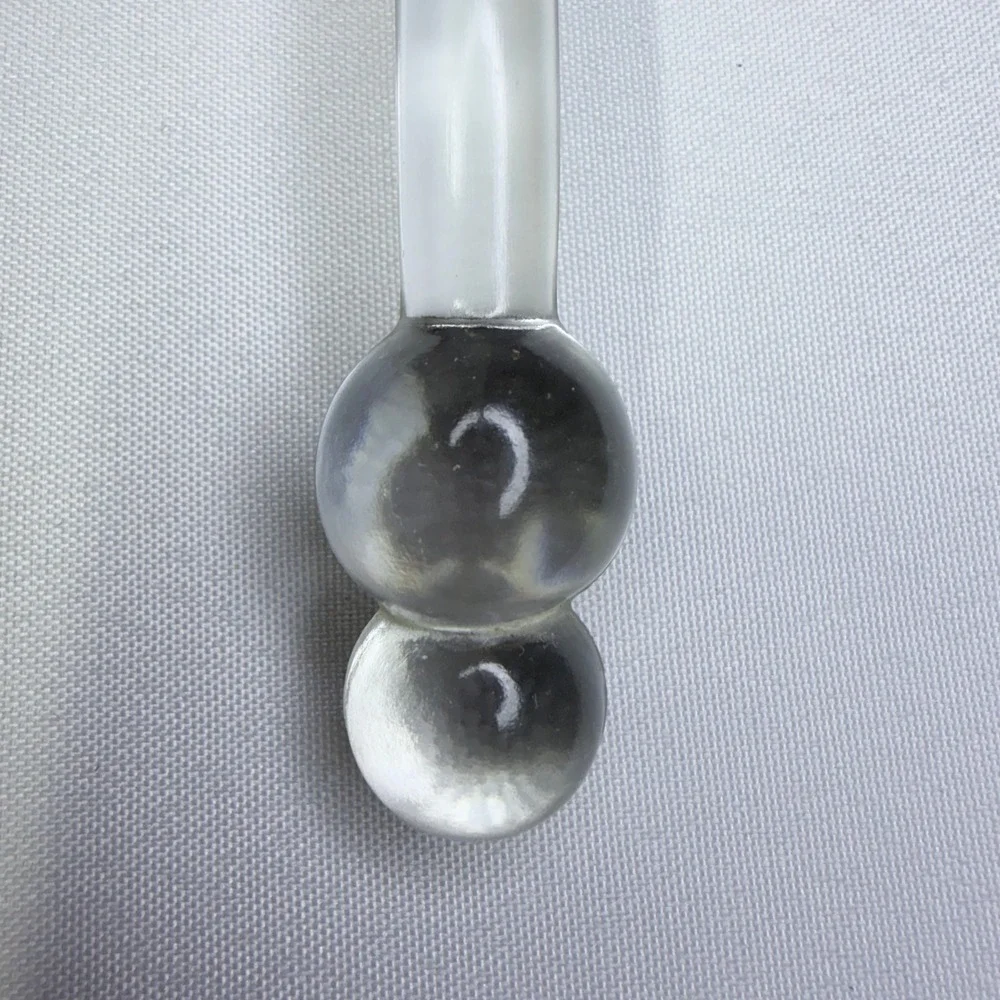 Vintage Glass Salt Spoon Kitchenware Clear Two Beaded Handle Condiment Scoop EUC